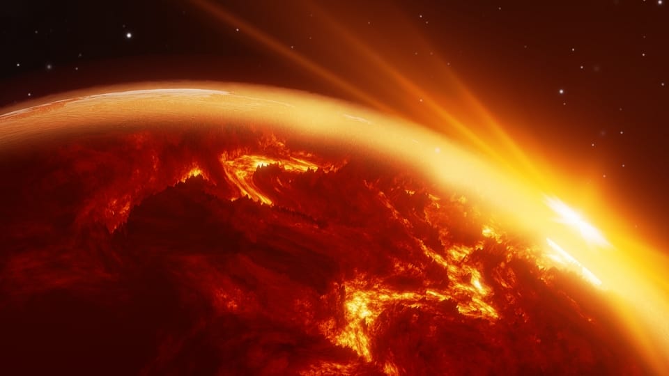 太陽の表面で噴き上がるフレア