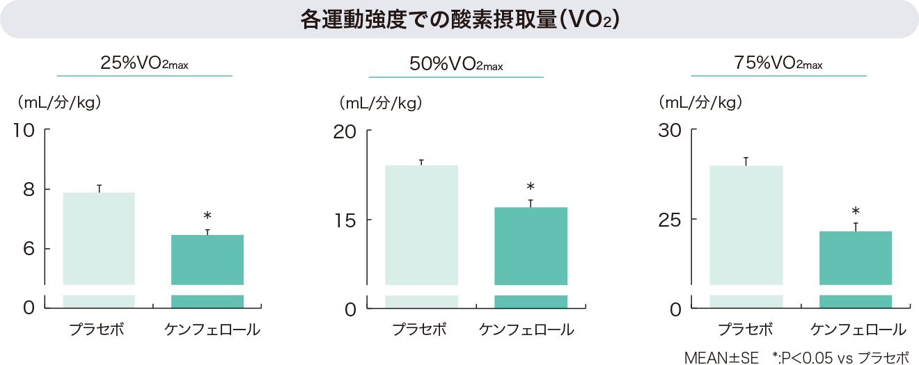 各運動強度での酸素摂取量(VO2)を表すグラフ